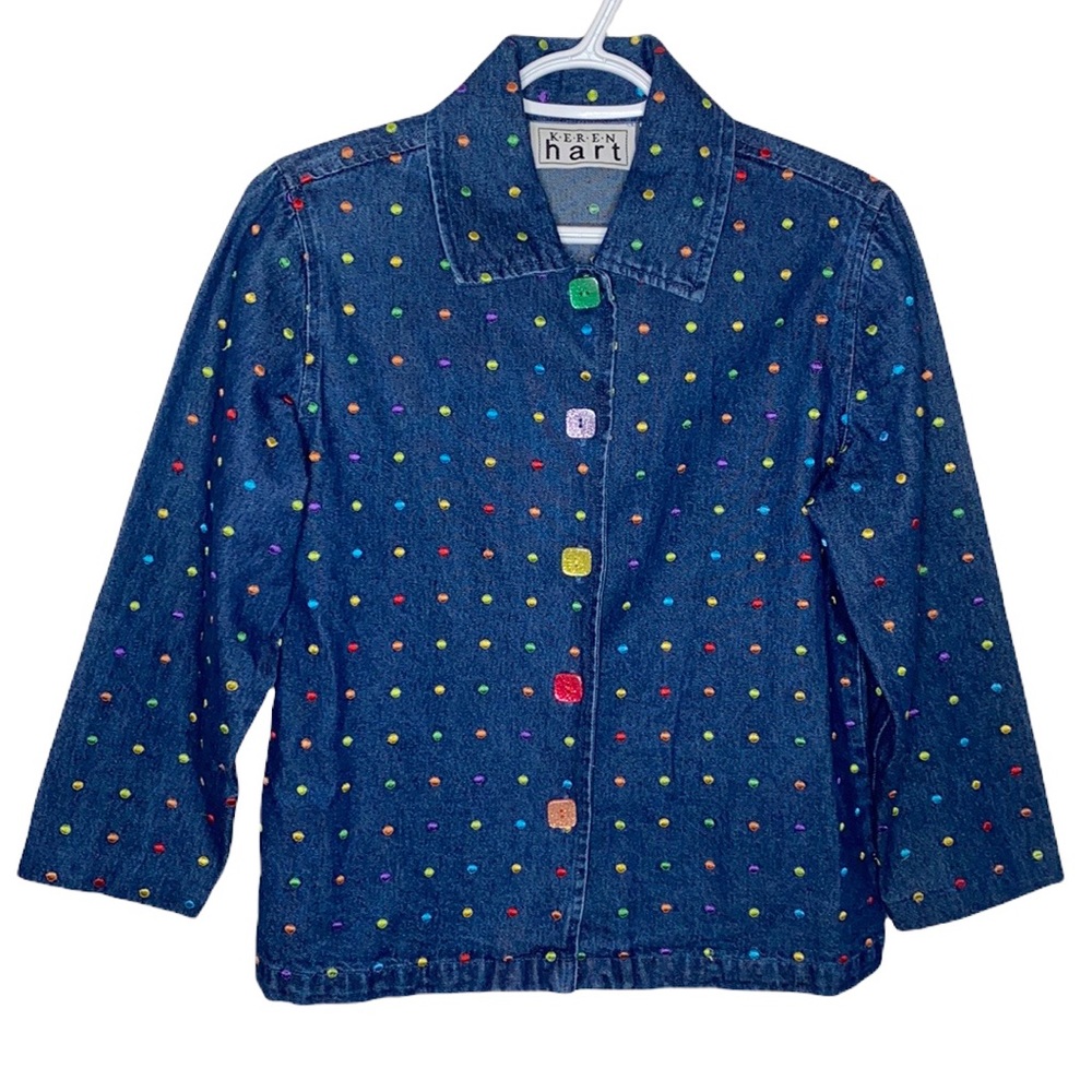 Keren Hart rainbow embroidered denim jacket size S